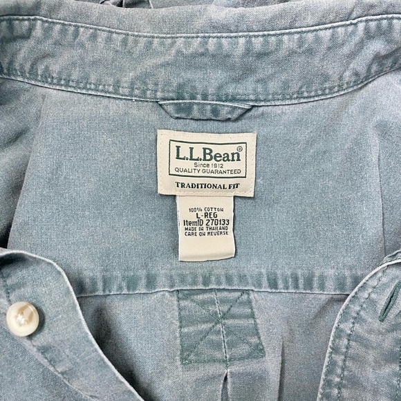 LL Bean Mens Sunwashed Green Cotton Traditional Fit Button Down Shirt Size Large - Picture 2 of 7